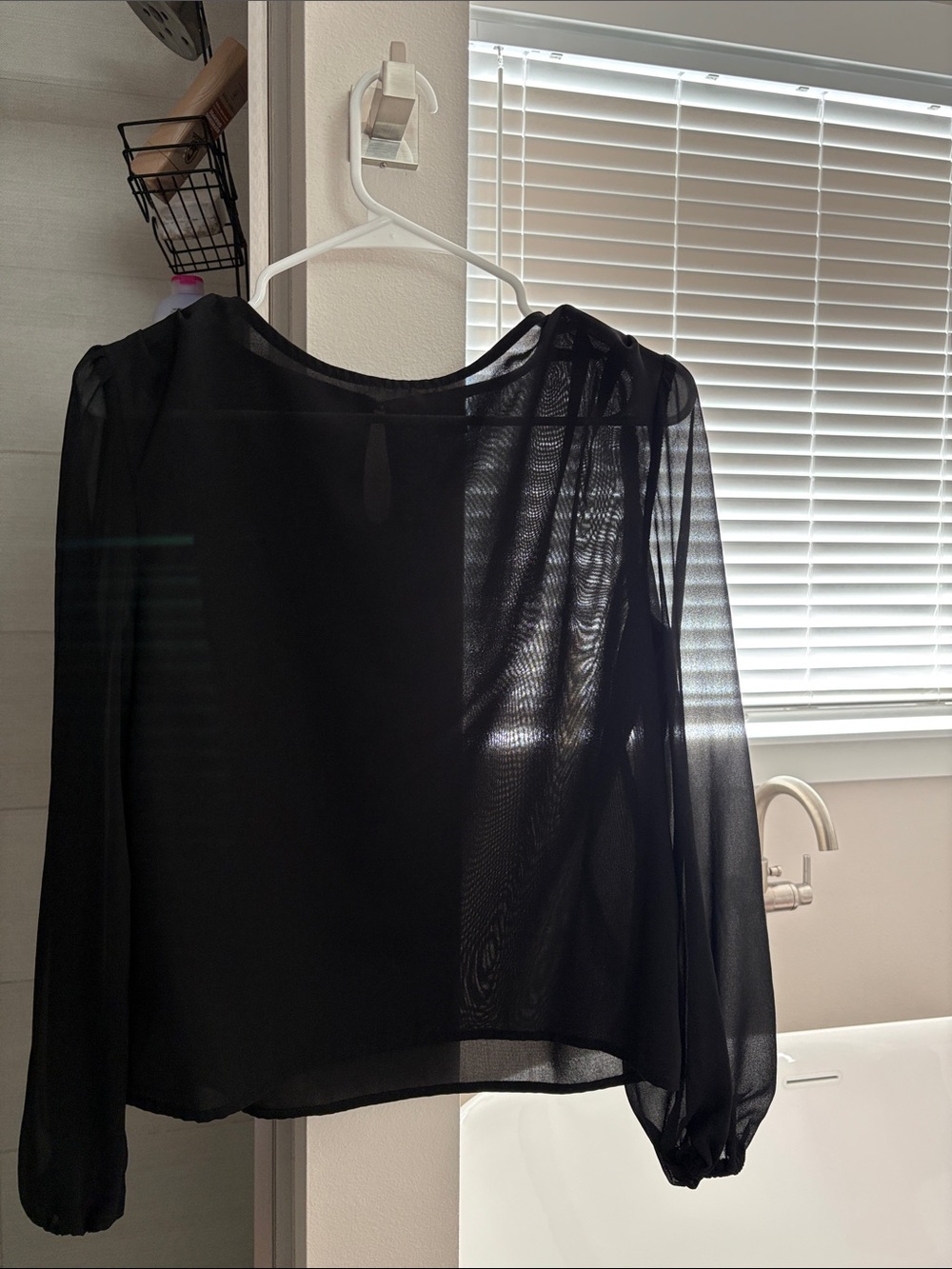 Black Sheer Long-Sleeve Blouse - Women Tops